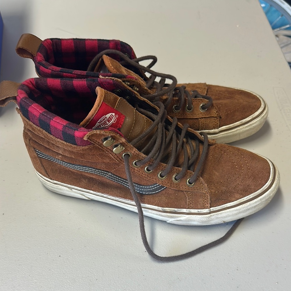 Vans Brown Suede Sneakers with Plaid Lining